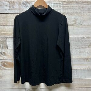 J. Jill Shirttail‎ Turtleneck Top Womens Large Black Luxe Supima Stretch Classic